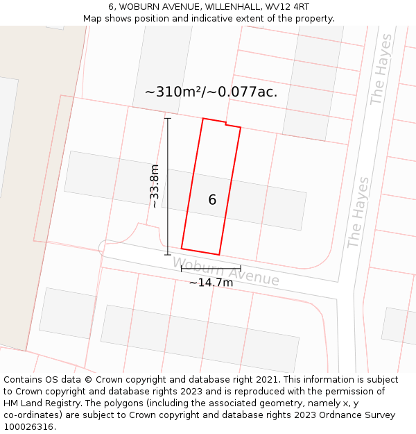6, WOBURN AVENUE, WILLENHALL, WV12 4RT: Plot and title map