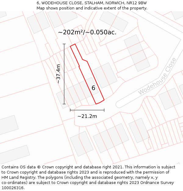 6, WODEHOUSE CLOSE, STALHAM, NORWICH, NR12 9BW: Plot and title map