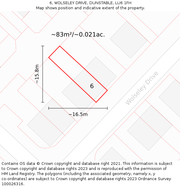 6, WOLSELEY DRIVE, DUNSTABLE, LU6 1FH: Plot and title map