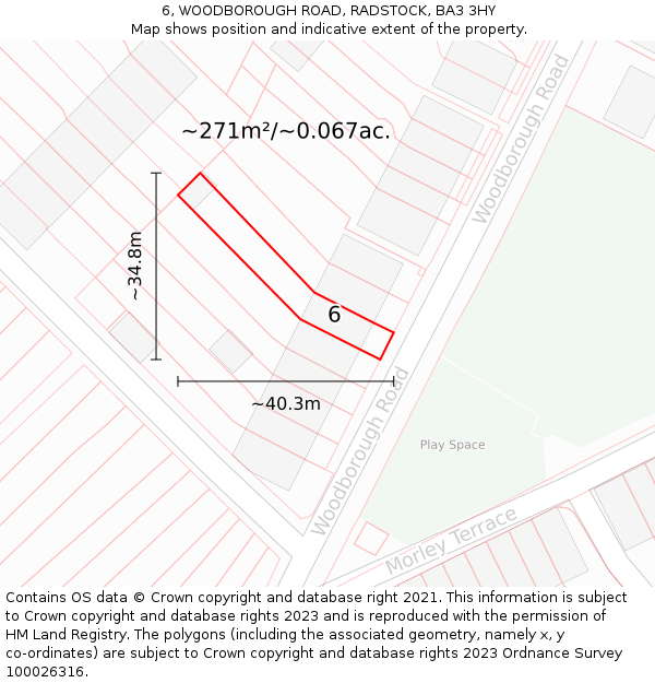 6, WOODBOROUGH ROAD, RADSTOCK, BA3 3HY: Plot and title map