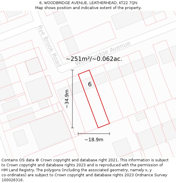 6, WOODBRIDGE AVENUE, LEATHERHEAD, KT22 7QN: Plot and title map