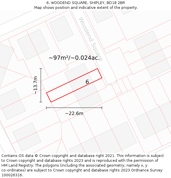 6, WOODEND SQUARE, SHIPLEY, BD18 2BR: Plot and title map