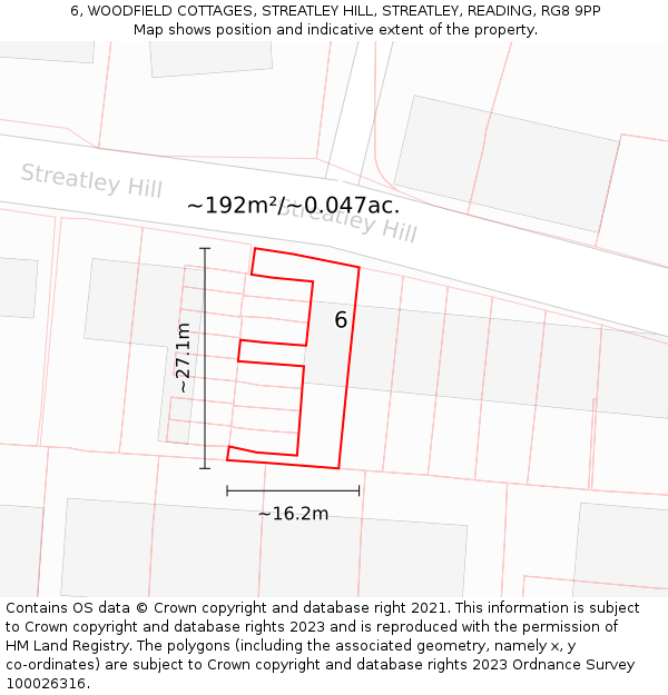 6, WOODFIELD COTTAGES, STREATLEY HILL, STREATLEY, READING, RG8 9PP: Plot and title map