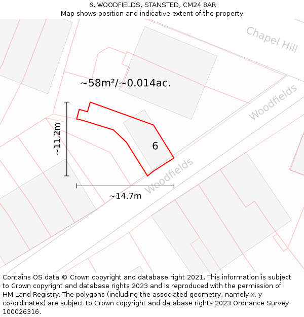 6, WOODFIELDS, STANSTED, CM24 8AR: Plot and title map