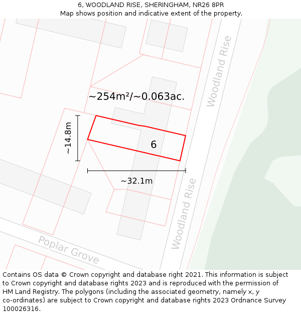 6, WOODLAND RISE, SHERINGHAM, NR26 8PR: Plot and title map