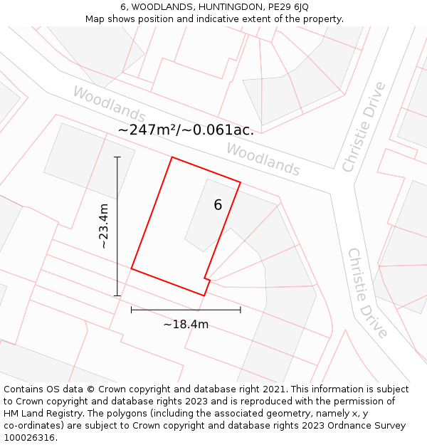 6, WOODLANDS, HUNTINGDON, PE29 6JQ: Plot and title map