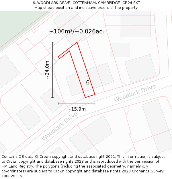 6, WOODLARK DRIVE, COTTENHAM, CAMBRIDGE, CB24 8XT: Plot and title map