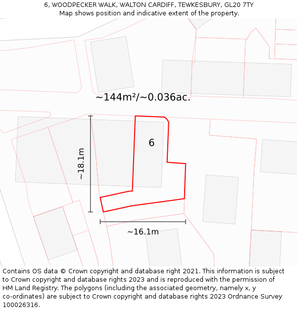 6, WOODPECKER WALK, WALTON CARDIFF, TEWKESBURY, GL20 7TY: Plot and title map