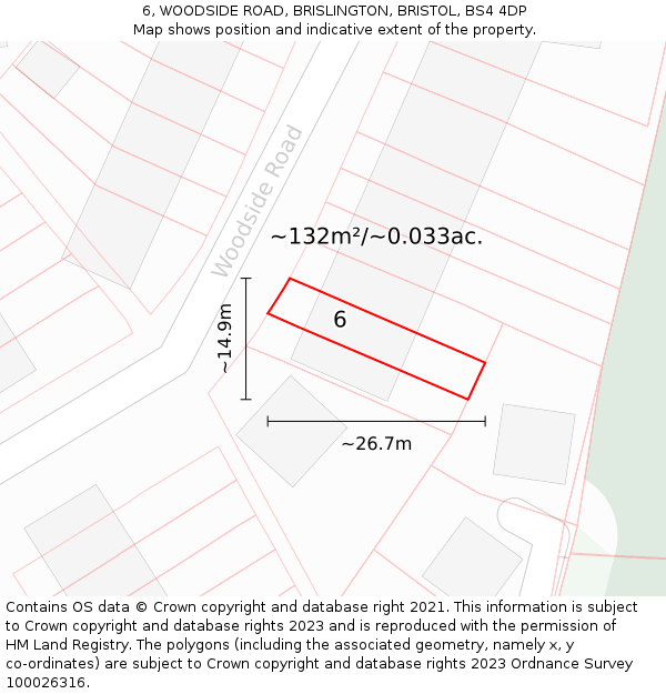 6, WOODSIDE ROAD, BRISLINGTON, BRISTOL, BS4 4DP: Plot and title map