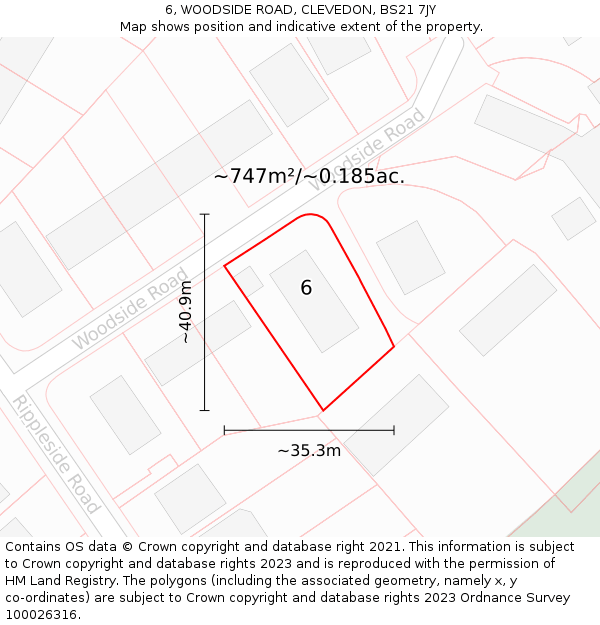 6, WOODSIDE ROAD, CLEVEDON, BS21 7JY: Plot and title map