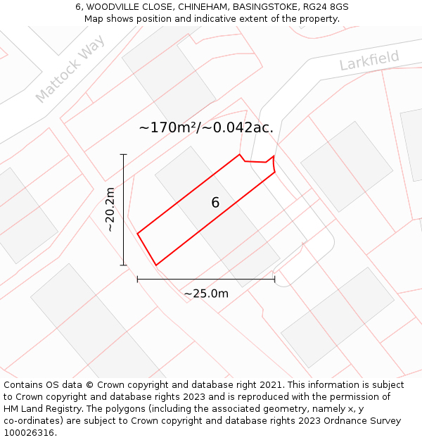 6, WOODVILLE CLOSE, CHINEHAM, BASINGSTOKE, RG24 8GS: Plot and title map