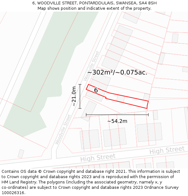 6, WOODVILLE STREET, PONTARDDULAIS, SWANSEA, SA4 8SH: Plot and title map