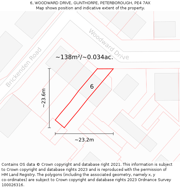 6, WOODWARD DRIVE, GUNTHORPE, PETERBOROUGH, PE4 7AX: Plot and title map
