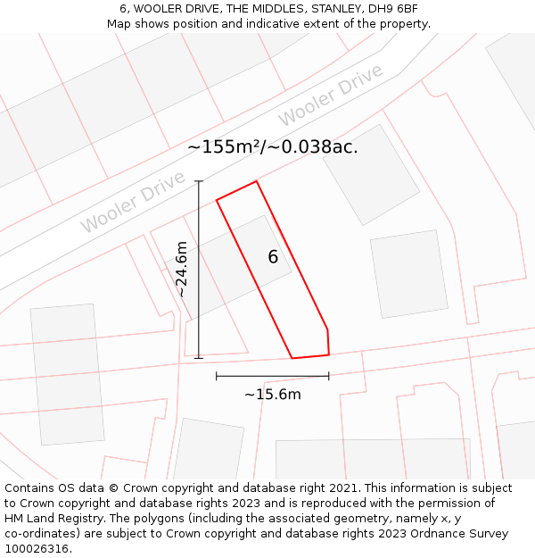 6, WOOLER DRIVE, THE MIDDLES, STANLEY, DH9 6BF: Plot and title map