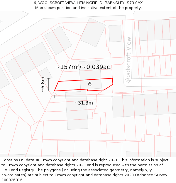 6, WOOLSCROFT VIEW, HEMINGFIELD, BARNSLEY, S73 0AX: Plot and title map