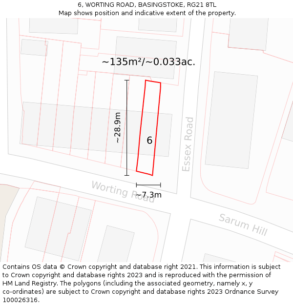6, WORTING ROAD, BASINGSTOKE, RG21 8TL: Plot and title map