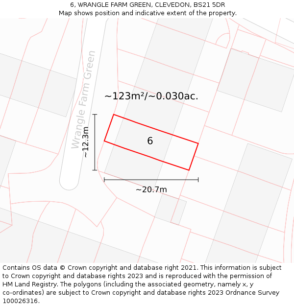 6, WRANGLE FARM GREEN, CLEVEDON, BS21 5DR: Plot and title map