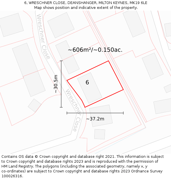 6, WRESCHNER CLOSE, DEANSHANGER, MILTON KEYNES, MK19 6LE: Plot and title map
