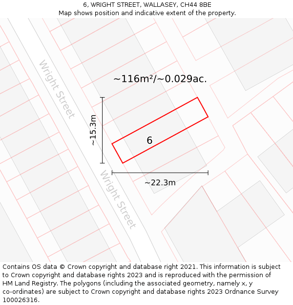 6, WRIGHT STREET, WALLASEY, CH44 8BE: Plot and title map