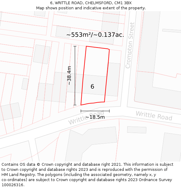 6, WRITTLE ROAD, CHELMSFORD, CM1 3BX: Plot and title map