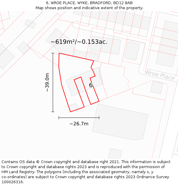6, WROE PLACE, WYKE, BRADFORD, BD12 8AB: Plot and title map