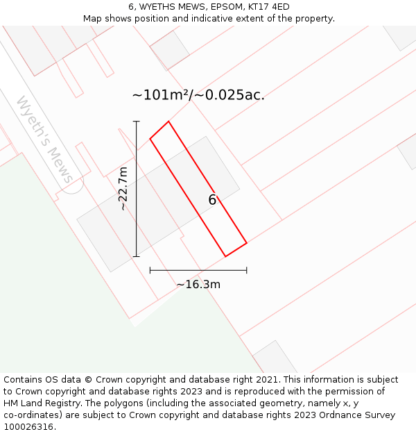 6, WYETHS MEWS, EPSOM, KT17 4ED: Plot and title map