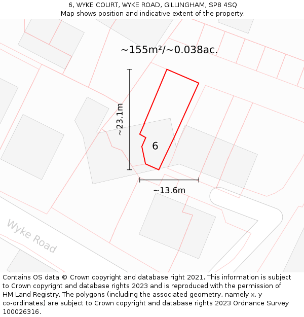 6, WYKE COURT, WYKE ROAD, GILLINGHAM, SP8 4SQ: Plot and title map