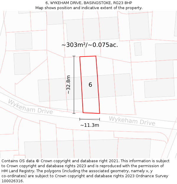 6, WYKEHAM DRIVE, BASINGSTOKE, RG23 8HP: Plot and title map