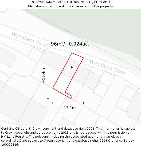 6, WYNDHAM CLOSE, EASTHAM, WIRRAL, CH62 0DH: Plot and title map