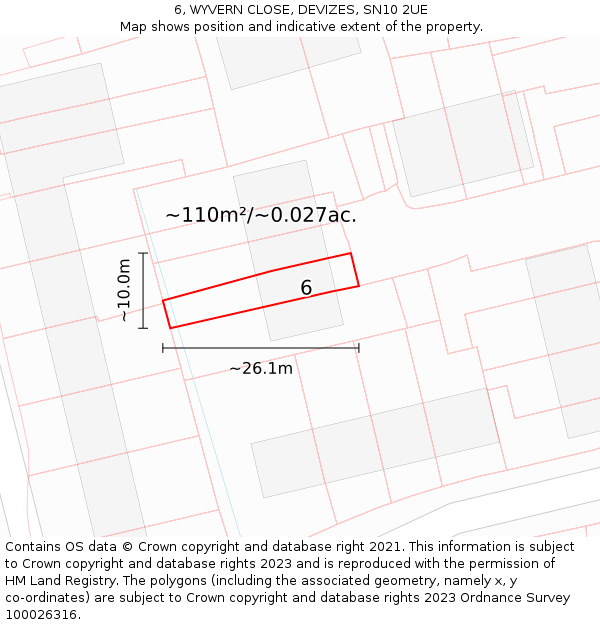 6, WYVERN CLOSE, DEVIZES, SN10 2UE: Plot and title map