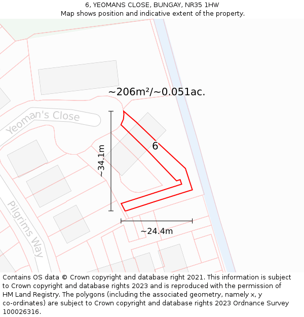 6, YEOMANS CLOSE, BUNGAY, NR35 1HW: Plot and title map