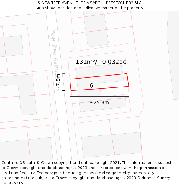 6, YEW TREE AVENUE, GRIMSARGH, PRESTON, PR2 5LA: Plot and title map