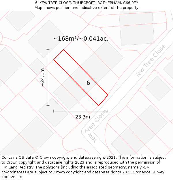 6, YEW TREE CLOSE, THURCROFT, ROTHERHAM, S66 9EY: Plot and title map