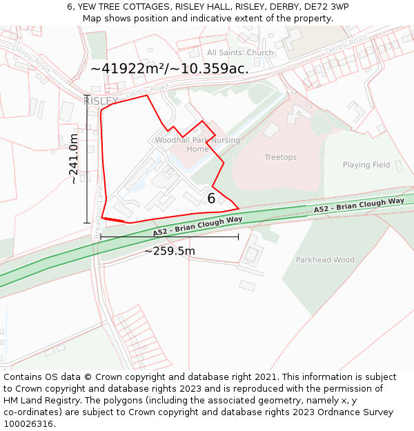 6, YEW TREE COTTAGES, RISLEY HALL, RISLEY, DERBY, DE72 3WP: Plot and title map