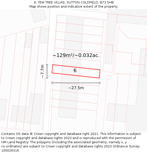 6, YEW TREE VILLAS, SUTTON COLDFIELD, B73 5HB: Plot and title map