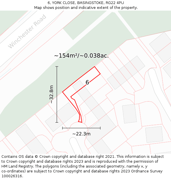 6, YORK CLOSE, BASINGSTOKE, RG22 4PU: Plot and title map