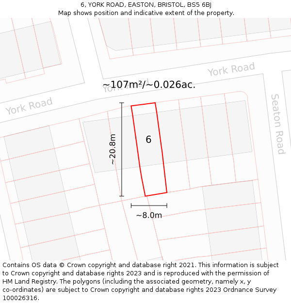 6, YORK ROAD, EASTON, BRISTOL, BS5 6BJ: Plot and title map