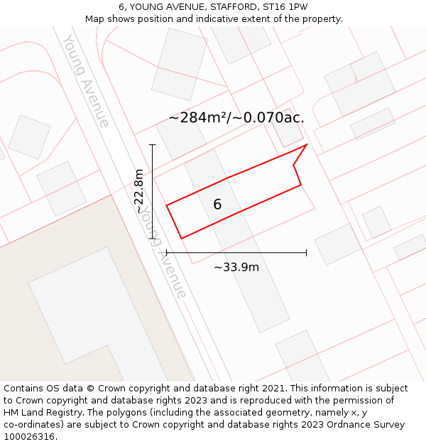 6, YOUNG AVENUE, STAFFORD, ST16 1PW: Plot and title map