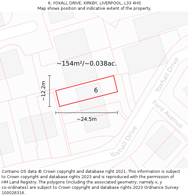 6, YOXALL DRIVE, KIRKBY, LIVERPOOL, L33 4HS: Plot and title map