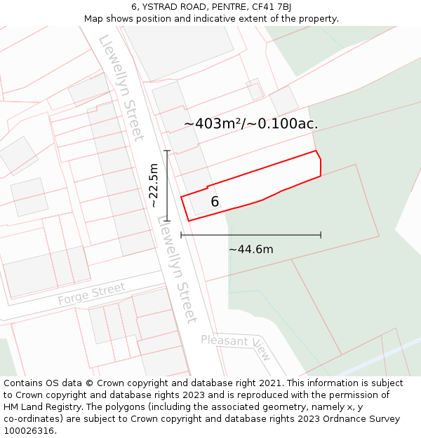 6, YSTRAD ROAD, PENTRE, CF41 7BJ: Plot and title map