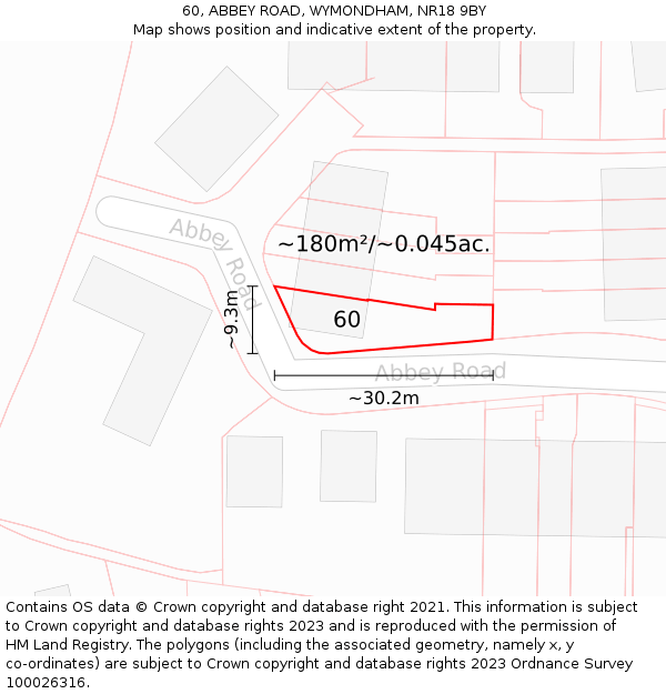60, ABBEY ROAD, WYMONDHAM, NR18 9BY: Plot and title map