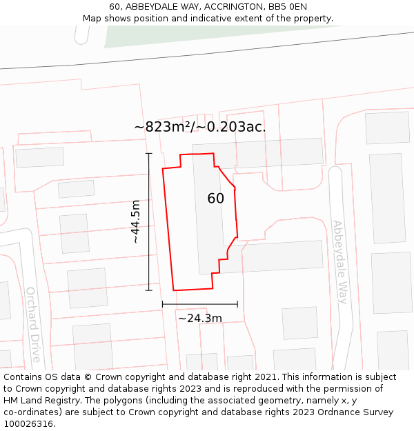 60, ABBEYDALE WAY, ACCRINGTON, BB5 0EN: Plot and title map