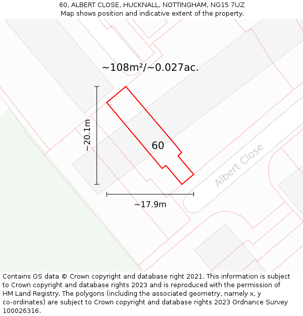 60, ALBERT CLOSE, HUCKNALL, NOTTINGHAM, NG15 7UZ: Plot and title map