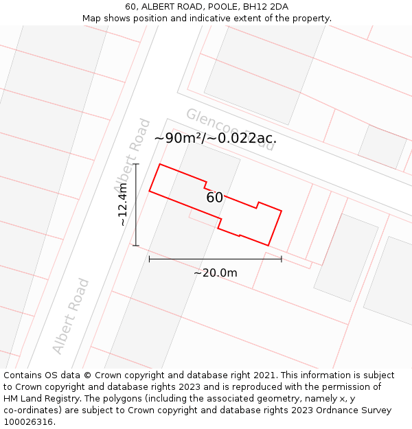 60, ALBERT ROAD, POOLE, BH12 2DA: Plot and title map