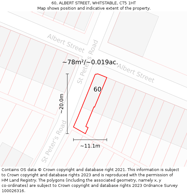 60, ALBERT STREET, WHITSTABLE, CT5 1HT: Plot and title map