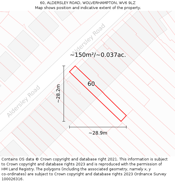 60, ALDERSLEY ROAD, WOLVERHAMPTON, WV6 9LZ: Plot and title map