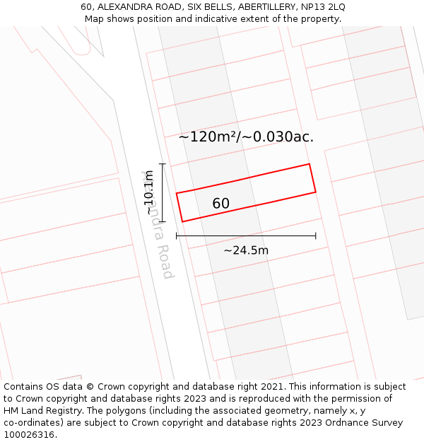 60, ALEXANDRA ROAD, SIX BELLS, ABERTILLERY, NP13 2LQ: Plot and title map