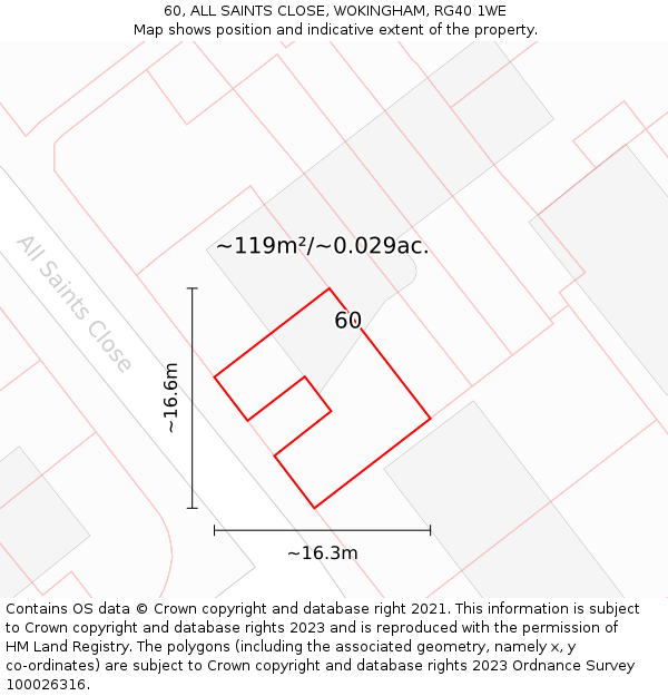 60, ALL SAINTS CLOSE, WOKINGHAM, RG40 1WE: Plot and title map