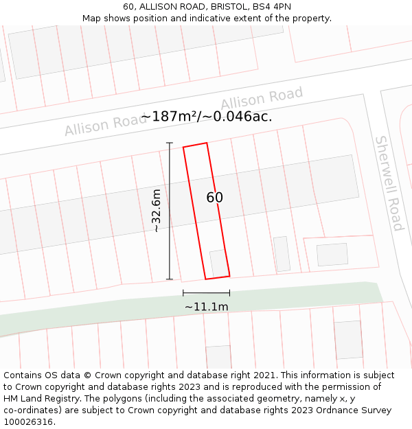 60, ALLISON ROAD, BRISTOL, BS4 4PN: Plot and title map