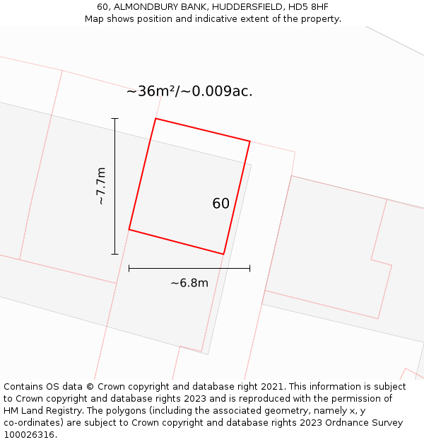 60, ALMONDBURY BANK, HUDDERSFIELD, HD5 8HF: Plot and title map
